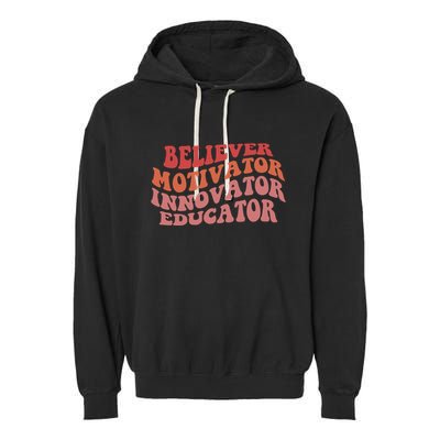 Believer Motivator Innovator Educator Garment-Dyed Fleece Hoodie