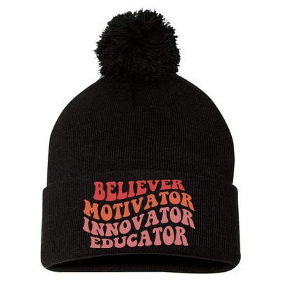 Believer Motivator Innovator Educator Pom Pom 12in Knit Beanie