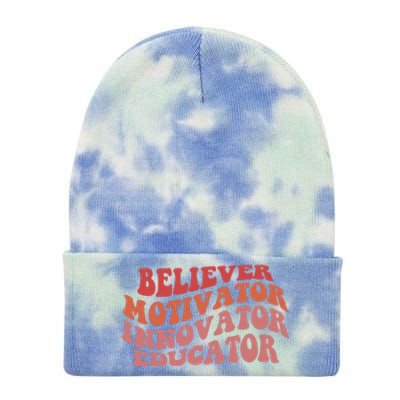 Believer Motivator Innovator Educator Tie Dye 12in Knit Beanie