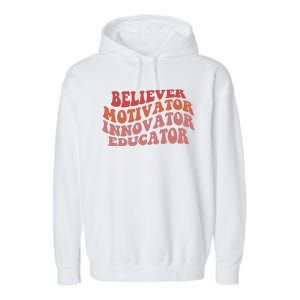 Believer Motivator Innovator Educator Garment-Dyed Fleece Hoodie