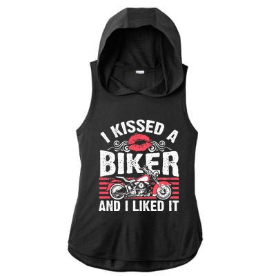 Bikers Motorcycling I Kissed A Biker And I Liked It Ladies PosiCharge Tri-Blend Wicking Draft Hoodie Tank