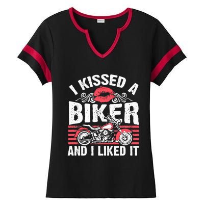 Bikers Motorcycling I Kissed A Biker And I Liked It Ladies Halftime Notch Neck Tee