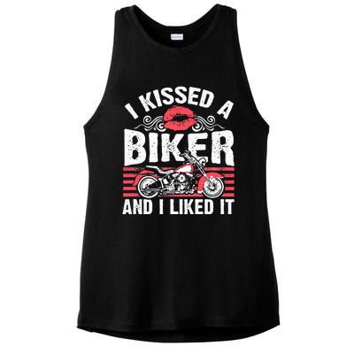 Bikers Motorcycling I Kissed A Biker And I Liked It Ladies PosiCharge Tri-Blend Wicking Tank