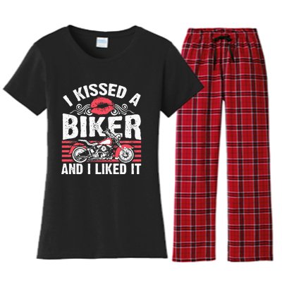 Bikers Motorcycling I Kissed A Biker And I Liked It Women's Flannel Pajama Set