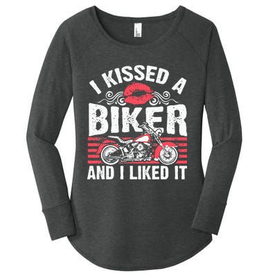 Bikers Motorcycling I Kissed A Biker And I Liked It Women's Perfect Tri Tunic Long Sleeve Shirt