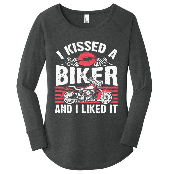 Bikers Motorcycling I Kissed A Biker And I Liked It Women's Perfect Tri Tunic Long Sleeve Shirt