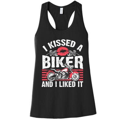 Bikers Motorcycling I Kissed A Biker And I Liked It Women's Racerback Tank