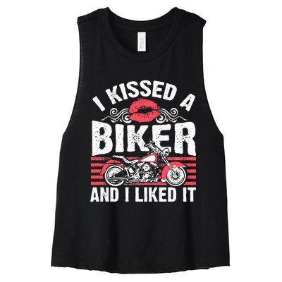 Bikers Motorcycling I Kissed A Biker And I Liked It Women's Racerback Cropped Tank