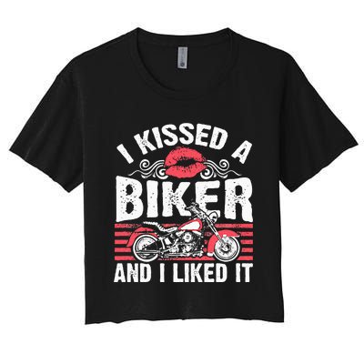 Bikers Motorcycling I Kissed A Biker And I Liked It Women's Crop Top Tee