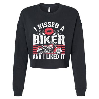 Bikers Motorcycling I Kissed A Biker And I Liked It Cropped Pullover Crew