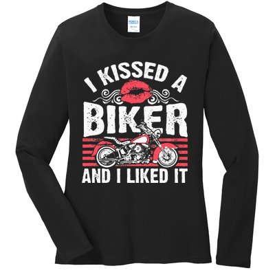 Bikers Motorcycling I Kissed A Biker And I Liked It Ladies Long Sleeve Shirt