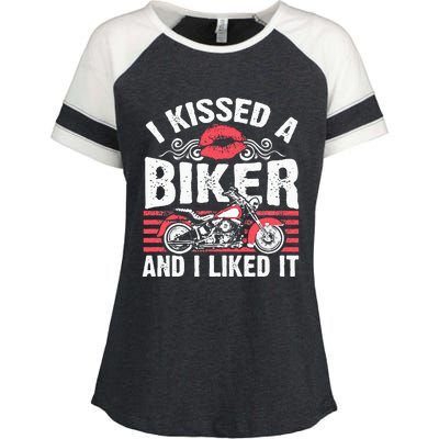 Bikers Motorcycling I Kissed A Biker And I Liked It Enza Ladies Jersey Colorblock Tee