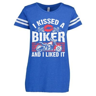 Bikers Motorcycling I Kissed A Biker And I Liked It Enza Ladies Jersey Football T-Shirt