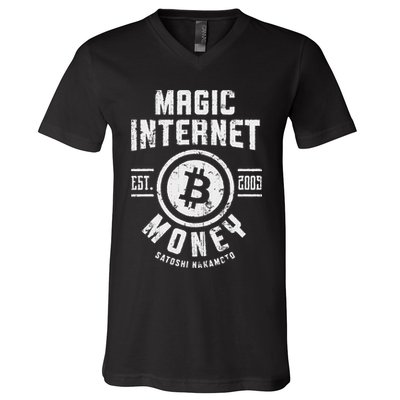 Bitcoin Magic Internet Money Btc Crypto Currency Blockchain V-Neck T-Shirt