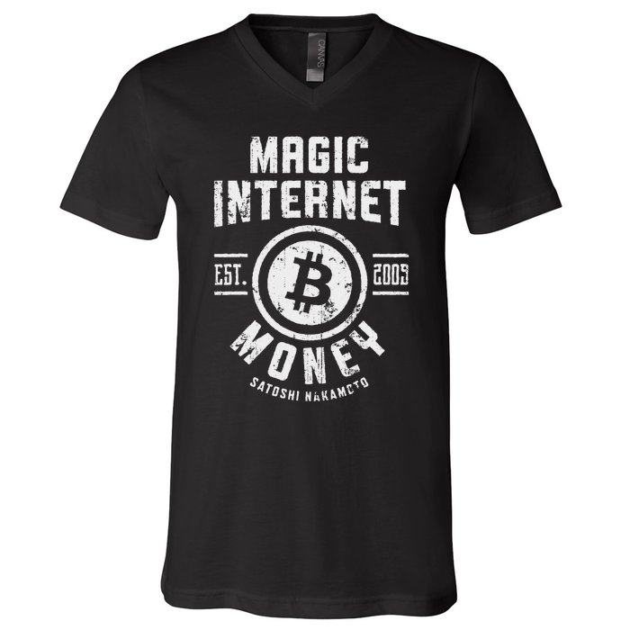 Bitcoin Magic Internet Money Btc Crypto Currency Blockchain V-Neck T-Shirt