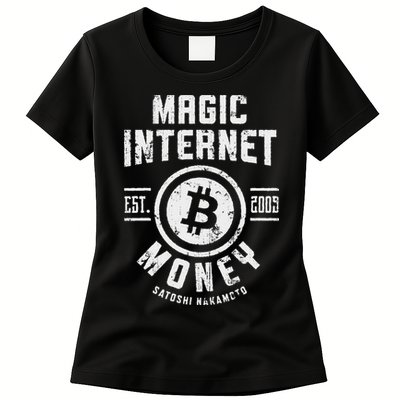 Bitcoin Magic Internet Money Btc Crypto Currency Blockchain Womens T-Shirt
