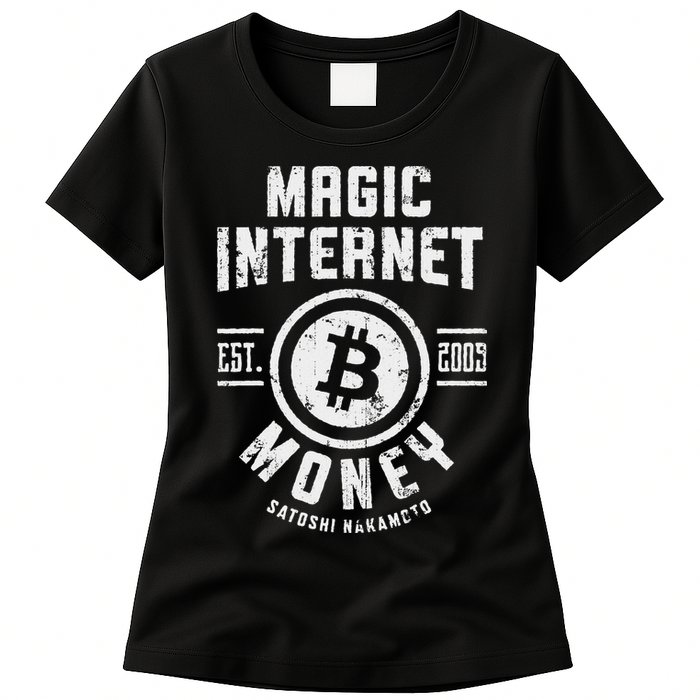 Bitcoin Magic Internet Money Btc Crypto Currency Blockchain Womens T-Shirt