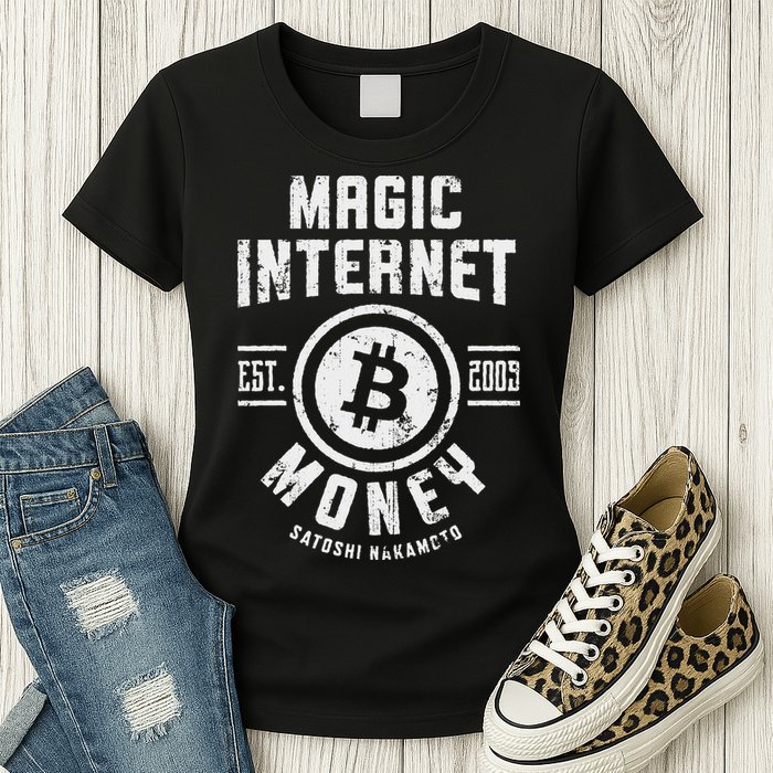 Bitcoin Magic Internet Money Btc Crypto Currency Blockchain Womens T-Shirt