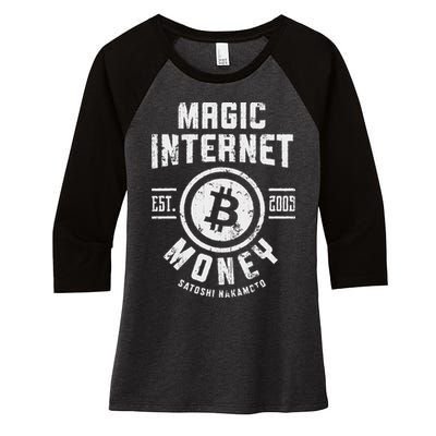 Bitcoin Magic Internet Money Btc Crypto Currency Blockchain Women's Tri-Blend 3/4-Sleeve Raglan Shirt