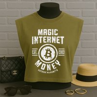 Bitcoin Magic Internet Money Btc Crypto Currency Blockchain Garment-Dyed Women's Muscle Tee