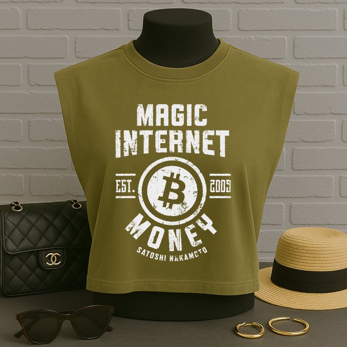 Bitcoin Magic Internet Money Btc Crypto Currency Blockchain Garment-Dyed Women's Muscle Tee