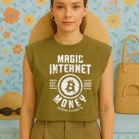 Bitcoin Magic Internet Money Btc Crypto Currency Blockchain Garment-Dyed Women's Muscle Tee
