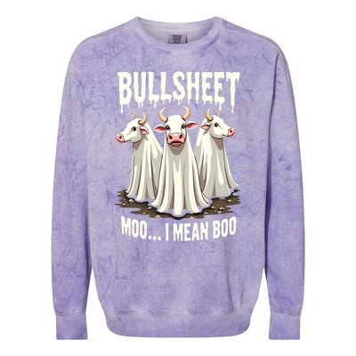 Bullsheet Moo I Mean Boo Funny Halloween Ghost Cow Pun Gift Colorblast Crewneck Sweatshirt