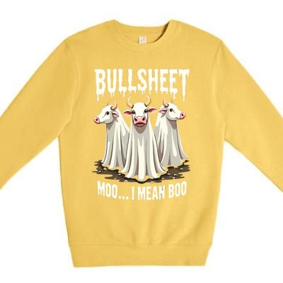 Bullsheet Moo I Mean Boo Funny Halloween Ghost Cow Pun Gift Premium Crewneck Sweatshirt