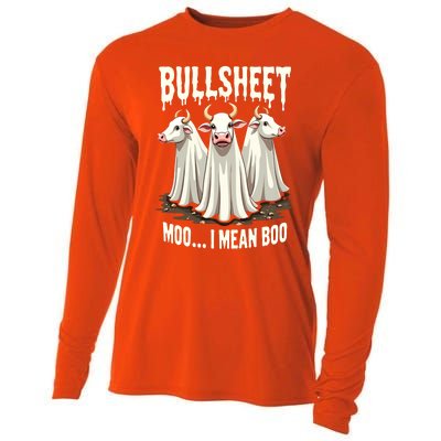 Bullsheet Moo I Mean Boo Funny Halloween Ghost Cow Pun Gift Cooling Performance Long Sleeve Crew