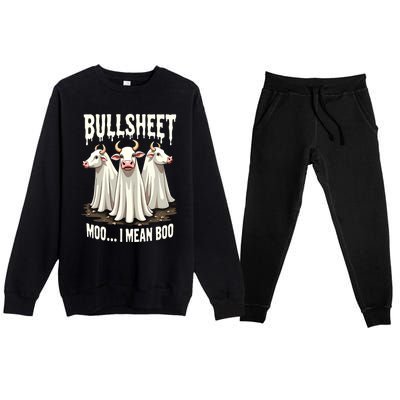 Bullsheet Moo I Mean Boo Funny Halloween Ghost Cow Pun Gift Premium Crewneck Sweatsuit Set