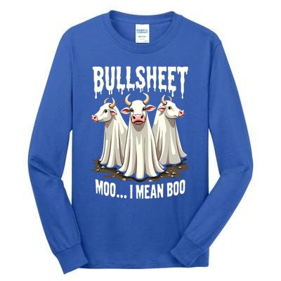 Bullsheet Moo I Mean Boo Funny Halloween Ghost Cow Pun Gift Tall Long Sleeve T-Shirt