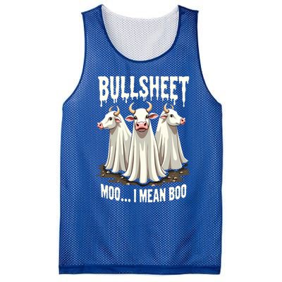 Bullsheet Moo I Mean Boo Funny Halloween Ghost Cow Pun Gift Mesh Reversible Basketball Jersey Tank