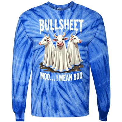 Bullsheet Moo I Mean Boo Funny Halloween Ghost Cow Pun Gift Tie-Dye Long Sleeve Shirt