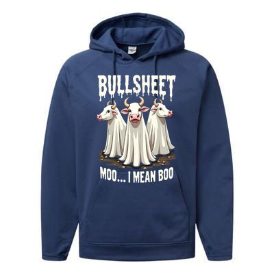 Bullsheet Moo I Mean Boo Funny Halloween Ghost Cow Pun Gift Performance Fleece Hoodie