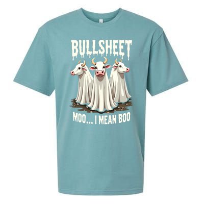 Bullsheet Moo I Mean Boo Funny Halloween Ghost Cow Pun Gift Sueded Cloud Jersey T-Shirt