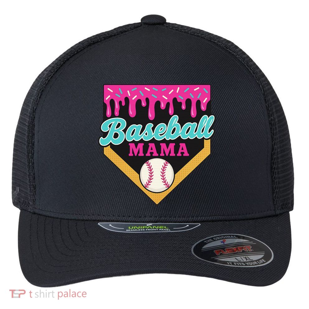 Baseball Mama Ice Cream Drip Flexfit Unipanel Trucker Cap