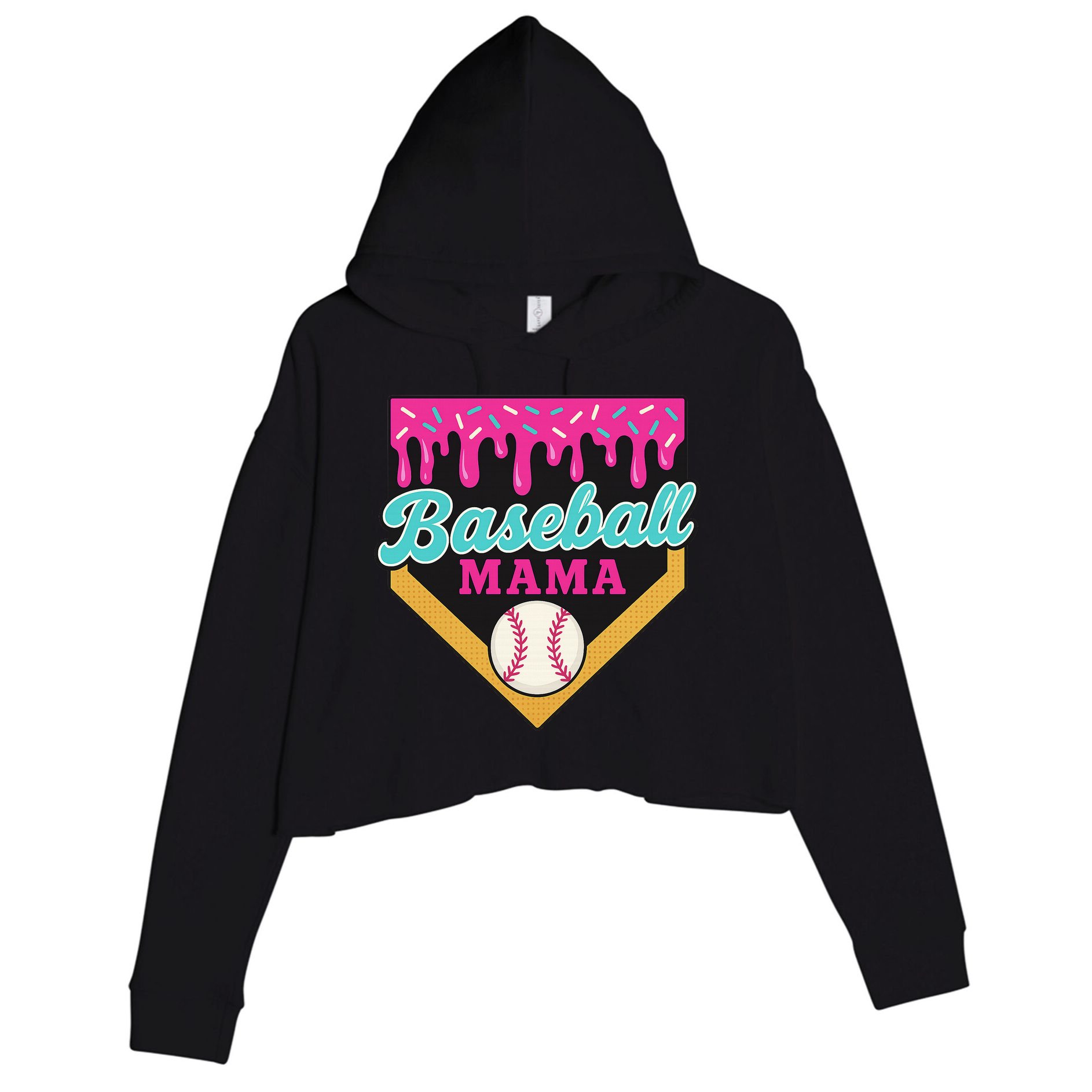 Baseball Mama Ice Cream Drip Crop Fleece Hoodie