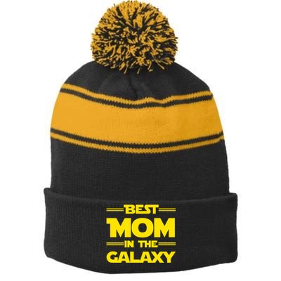 Best Mom In The Galaxy Stripe Pom Pom Beanie