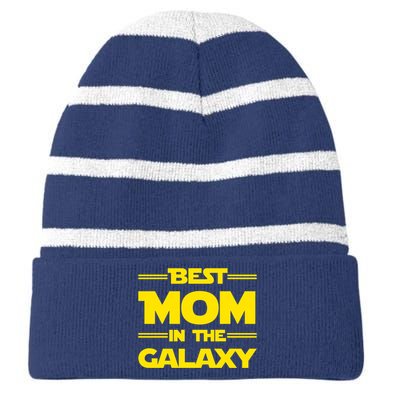 Best Mom In The Galaxy Striped Beanie with Solid Band