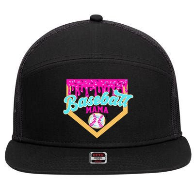 Baseball Mama Ice Cream Drip Funny Baseball Mother's Day  7 Panel Mesh Trucker Snapback Hat