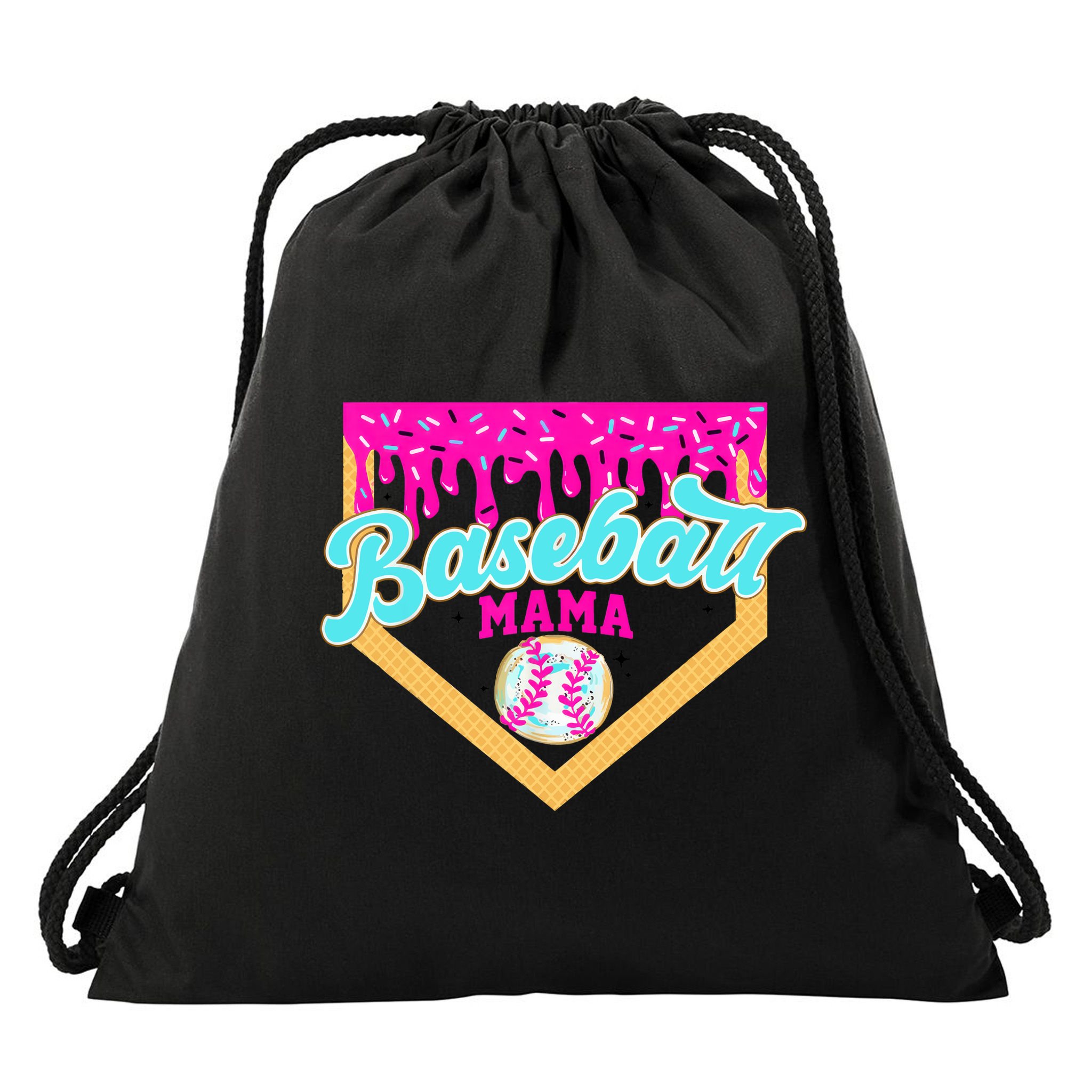 Baseball Mama Ice Cream Drip Funny Baseball Mother's Day  Drawstring Bag