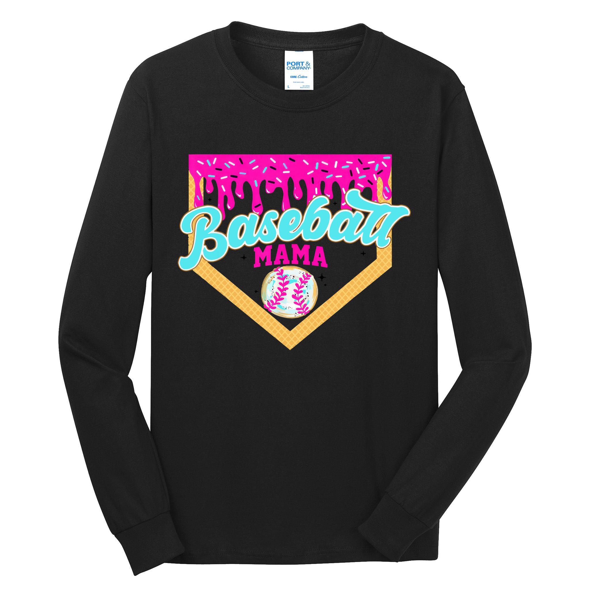Baseball Mama Ice Cream Drip Funny Baseball Mother's Day  Tall Long Sleeve T-Shirt