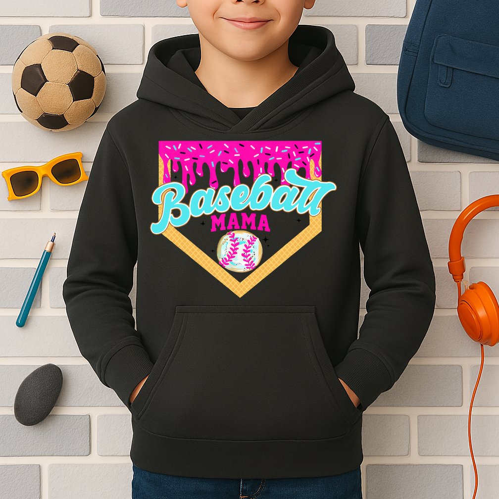 Baseball Mama Ice Cream Drip Funny Baseball Mother's Day  Kids Hoodie