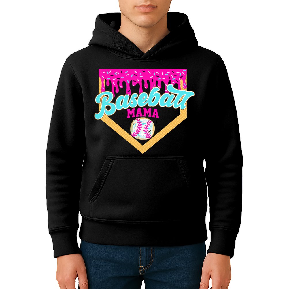Baseball Mama Ice Cream Drip Funny Baseball Mother's Day  Kids Hoodie