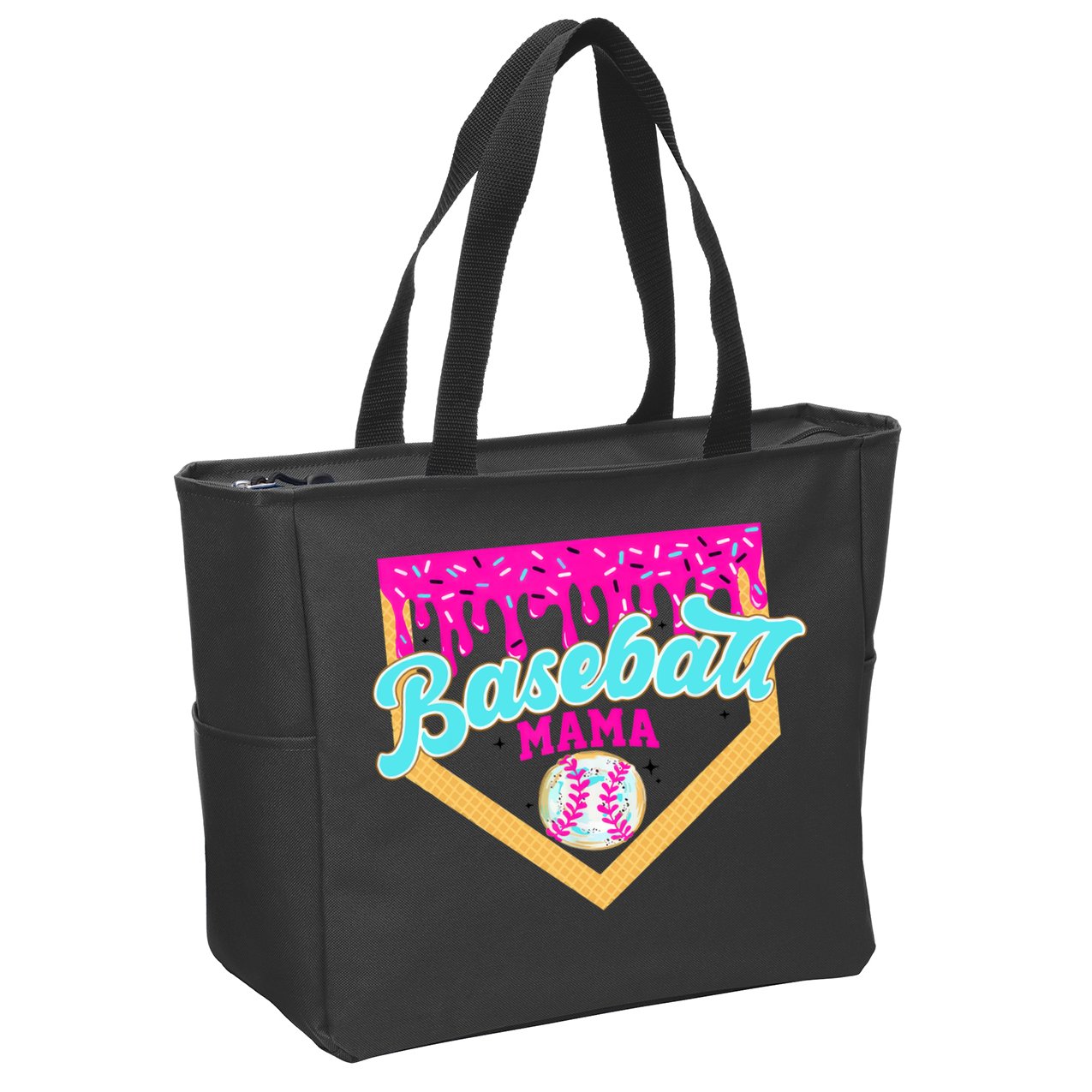 Baseball Mama Ice Cream Drip Funny Baseball Mother's Day  Zip Tote Bag