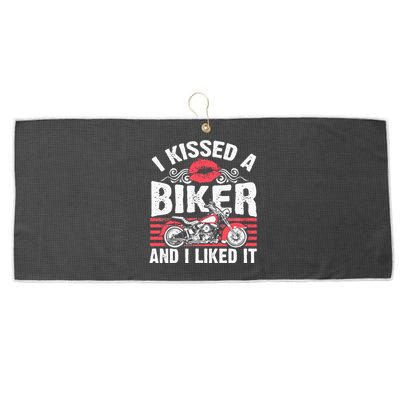 Bikers Motorcycling I Kissed A Biker And I Liked It Large Microfiber Waffle Golf Towel