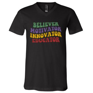 Believer Motivator Innovator Educator V-Neck T-Shirt