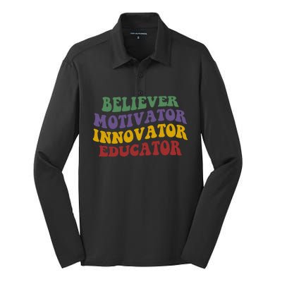 Believer Motivator Innovator Educator Silk Touch Performance Long Sleeve Polo