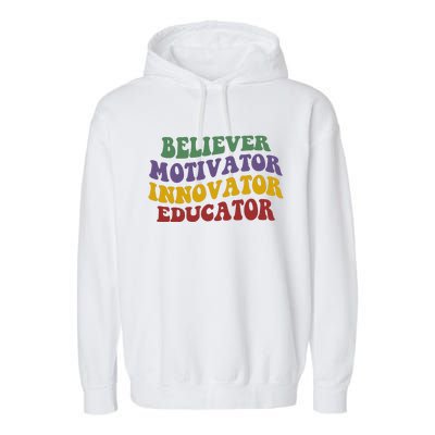 Believer Motivator Innovator Educator Garment-Dyed Fleece Hoodie