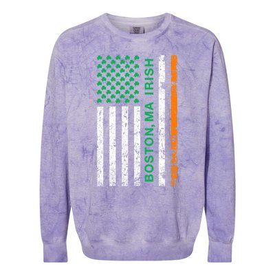 Boston Massachusetts Irish American Patriotic Us Flag Gift Colorblast Crewneck Sweatshirt